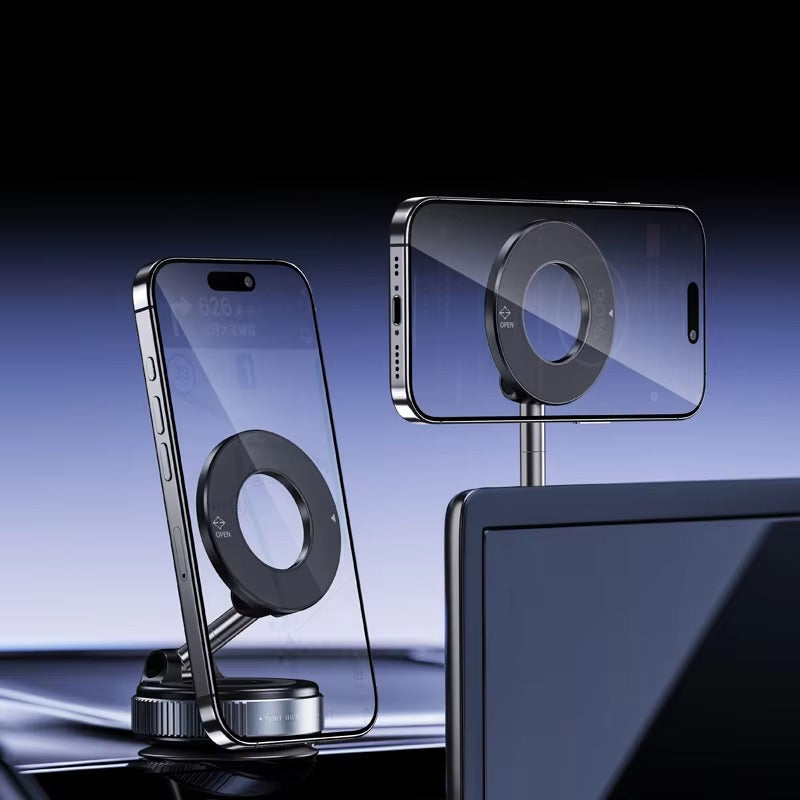 Adjustable MagSafe Holder for iPhone & Android Vacuum Magnetic Suction Cup Folding Swivel Stand – Double-Sided Universal Mobile Phone Holder