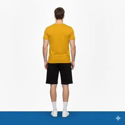Men’s Markhor Signature Athleisure Set – Mustard Yellow Tee & Black Performance Shorts