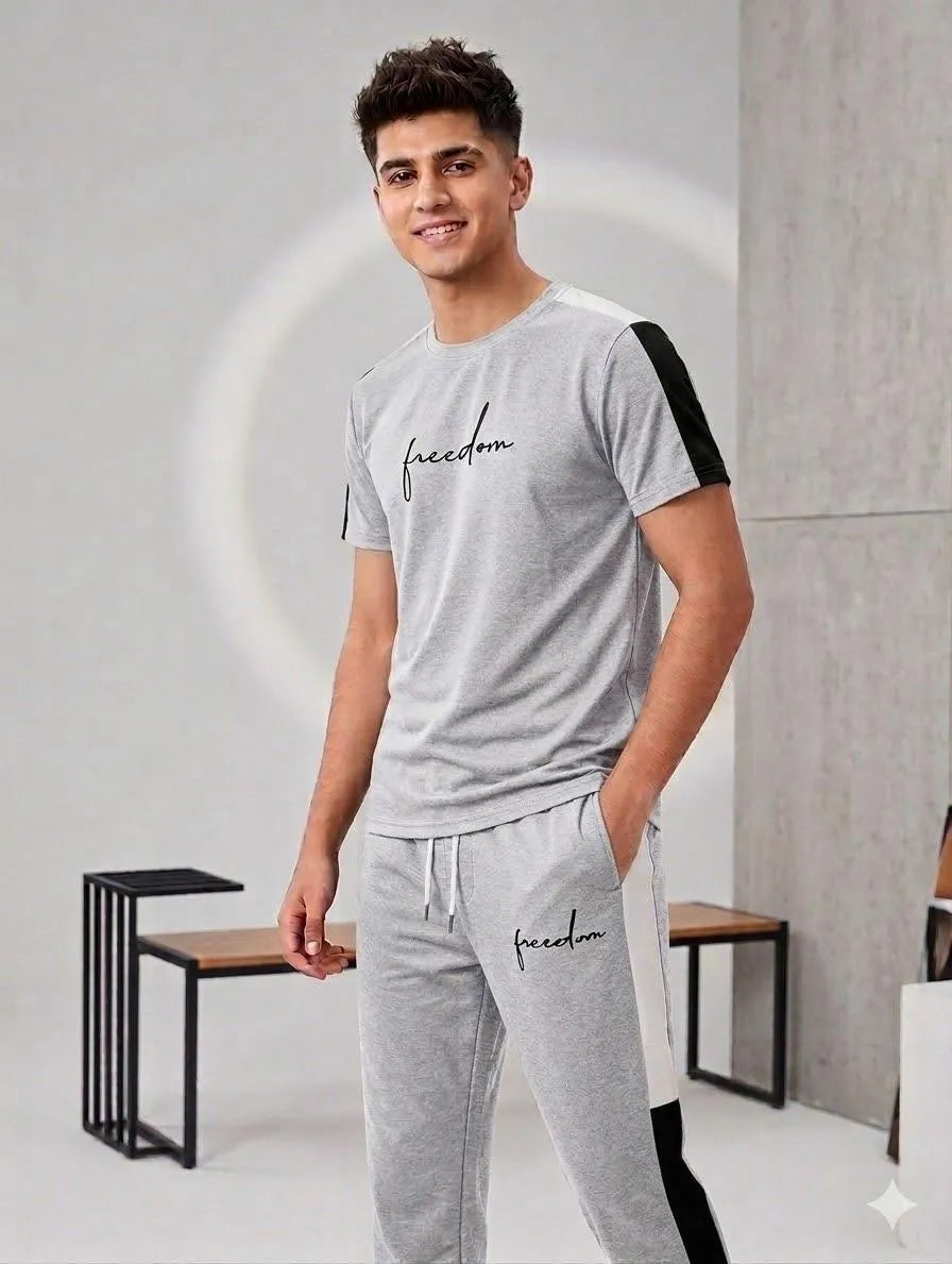 2 Pcs Men's Polyester Freedom Printed Track Suit – Comfortable Casual & Sports Wear