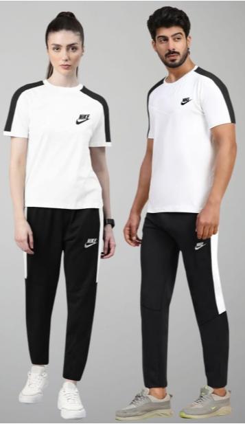 Men & Women White Black Nike Style Track Suit 2Pcs – Comfortable Sportswear Set